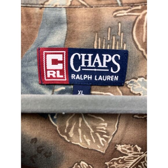 VTG Chaps Ralph Lauren Hawaiian Shirt Mens XL Brown Floral Button Up Pocket 90s - Picture 4 of 6